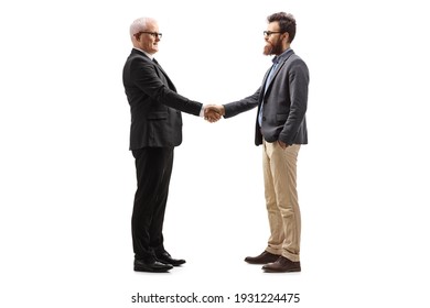 Senior Businessman Shaking Hand With A Bearded Man Isolated On White Background