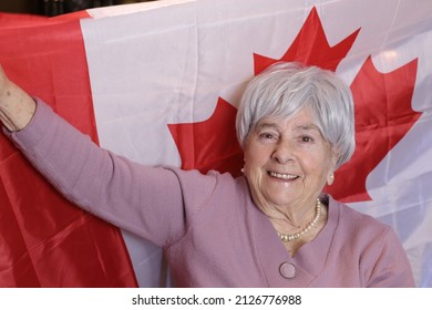 Senior Canadian Citizen Proud With Her Flag