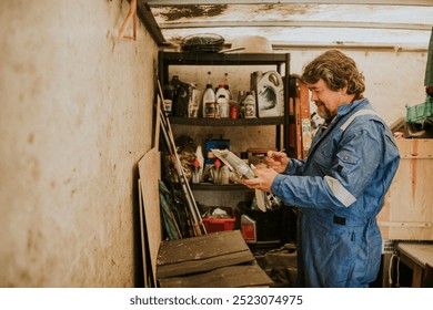 Senior carpenter working in his wood workshop. Carpenter taking meassurements in a wood workshop. Engineer working on a wood project in his workshop. Senior man with diy hobby in wood workshop. - Powered by Shutterstock