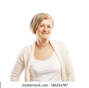 Senior Casual Woman Style Portrait, Studio Shot, Isolated On White Background