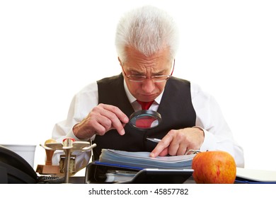 Senior citizen reading the fine print in a contract