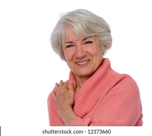 Senior Citizen Smiling Isolated Over A White Background