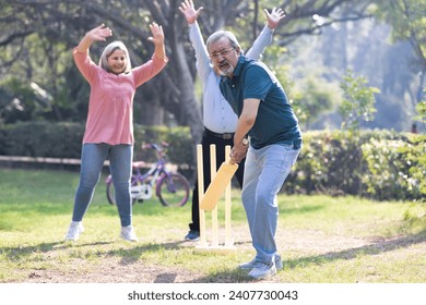 senior citizens playing cricket in the park. - Powered by Shutterstock