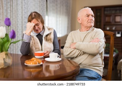 Senior Couple After Quarrel In Living Room. High Quality Photo