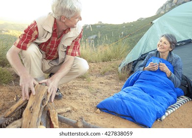 Senior Couple Camping In Nature