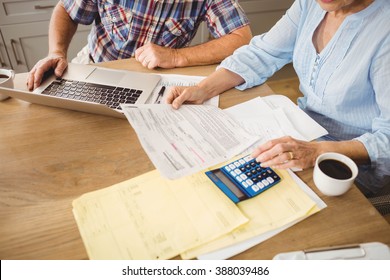 Senior Couple Checking Their Bills At Home