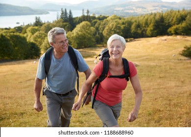 Senior Couple Climbing Hill On Hike Through Countryside In Lake District UK Together - Powered by Shutterstock