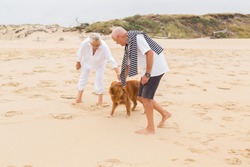 Senior Couple With Dogs At Sea