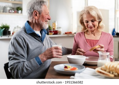 Senior Couple Eating Breakfast Kitchen Husband Stock Photo 1951366582 ...