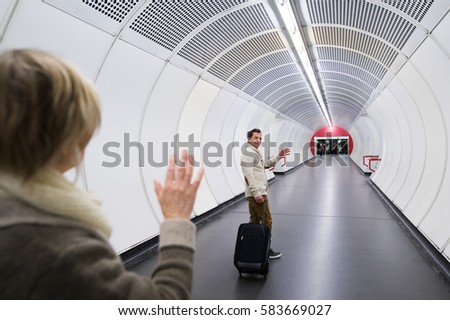 Similar – Man in tunnel (2) Movement