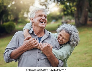 Senior couple hugging in park, garden and retirement to relax, wellness and fresh air in nature in Australia together. Happy man, funny woman and playful elderly people laughing, enjoy joke and love - Powered by Shutterstock