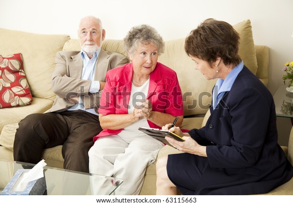 Senior Couple Marriage Counseling Wife Talks Stock Photo ...