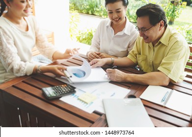 Senior Couple Meeting Financial Adviser For Investment,Older Clients Ready To Buy Medical Health Life Insurance Consulting Broker, Aged Retired Couple Real Estate Deal About To Sign.