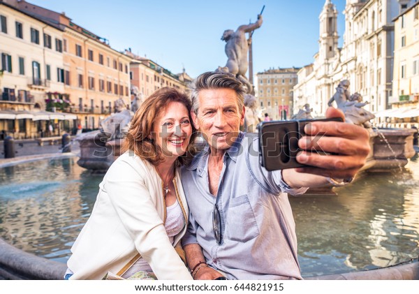 Senior Couple Navona Square Rome Happy Stock Photo Edit Now 644821915