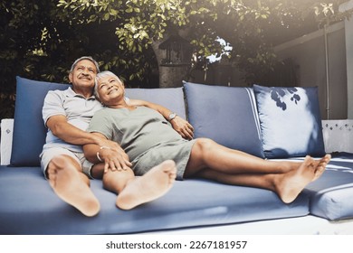 Senior, couple and old people relax on retirement with love, care and support on vacation or holiday. Lovers, pensioner and elderly man and woman enjoying sitting together with happiness in marriage - Powered by Shutterstock