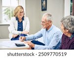 Senior couple, paperwork and life insurance with financial planning, woman and policy contract. Retirement, advisor and budget help with pension notes, application and home from claim form for care