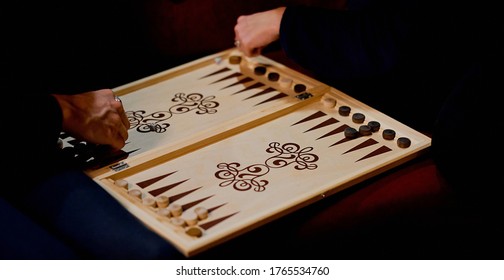 Senior Couple Playing Classical Backgammon, Club Evening 