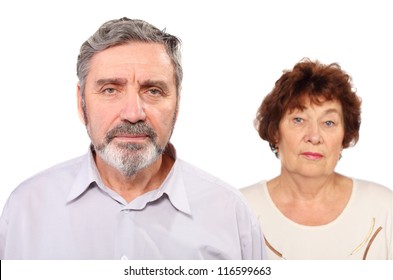 Senior Couple Portrait, Focus On Man, Isolated