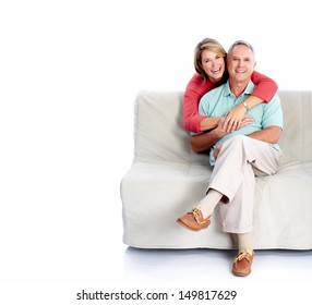 Senior Couple Portrait. Isolated On White Background.