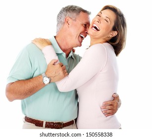 Senior Couple Portrait. Isolated On White Background.