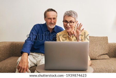 Senior couple using laptop computer for online conversation