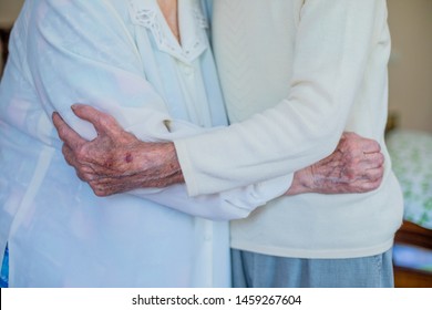 Senior Couple. Very Old Man And  Old Woman Are Hugging And Enjoying Spending Time Together
