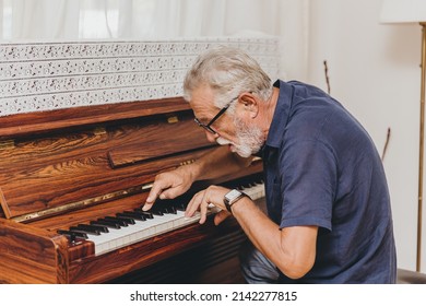 Senior Elderly Musician Enjoy Happy Playing Music With Piano Prevent Alzheimer Disease.