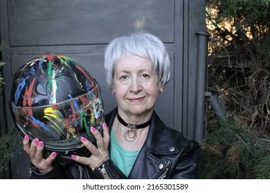 Senior Female Motorcyclist With Cool Look