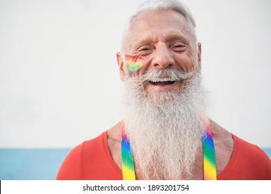 Senior Gay Man Smiling On Camera - Focus On Face