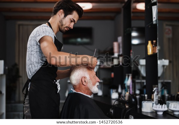 Senior Good Looking Man Haircut Hairdressers People Beauty