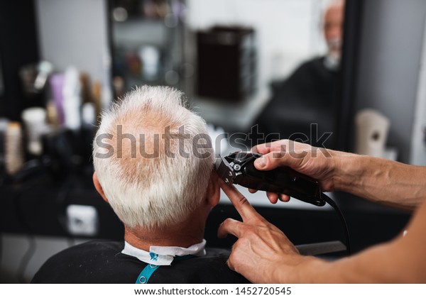 Senior Good Looking Man Haircut Hairdressers Royalty Free Stock