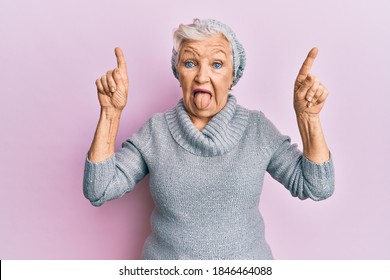 Senior Greyhaired Woman Pointing Fingers Shock Stock Photo (Edit Now ...