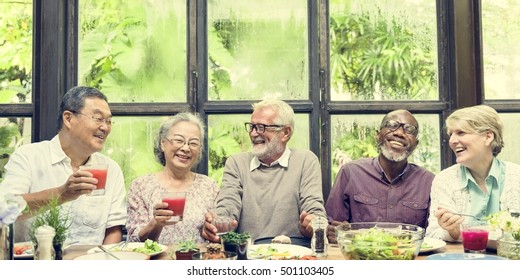 Senior Group Relax Lifestyle Dining Concept