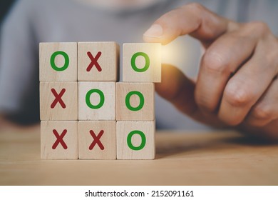 Senior Hand Arranged Wooden Cube Blocks, Tic Tac Toe XO Game, For Business Strategy, Success Concept