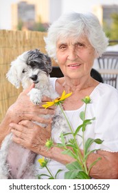 Senior Happy Woman And Dog