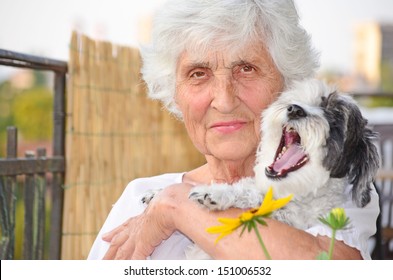 Senior Happy Woman And Dog