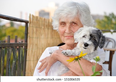 Senior Happy Woman And Dog