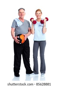 Senior Healthy Fitness Couple. Over White Background