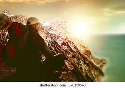 Senior Hill Hiking Older Man