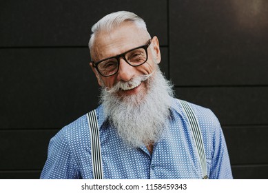 Senior Hipster With Stylish Beard Portraits