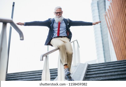 Senior Hipster With Stylish Beard Portraits