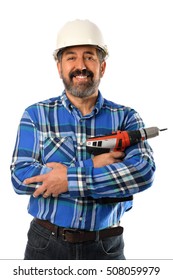 Senior Hispanic Contractor Isolated Over White Background