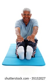 Senior Hispanic Man Working On A White Background