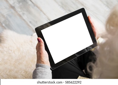 Senior Holding Blank Screen Tablet 