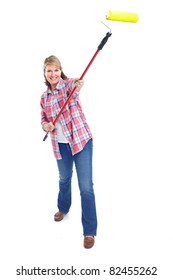 Senior Lady With Painting Tools. Over White Background.