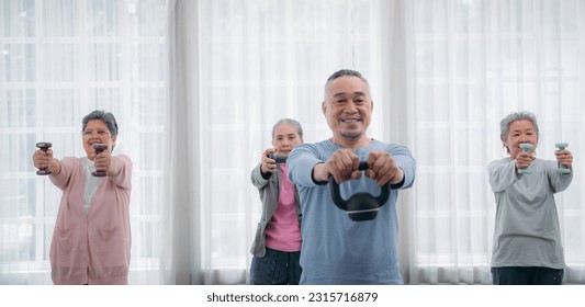 Senior lifestyle at home. Older adults exercise at their houses. Senior exercising at a convalescent facility.  - Powered by Shutterstock