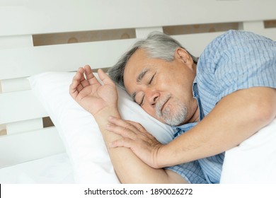 Senior Male , Old Man  Sleeping On Bed In The Morning - Lifestyle Senior Male Concept