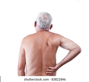 Senior Man With Back Pain, Isolated In White