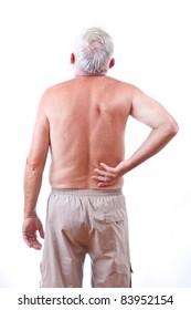 Senior Man With Back Pain, Isolated In White