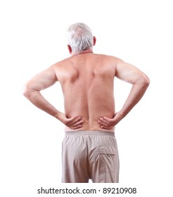 Senior Man With Back Pain, Isolated In White